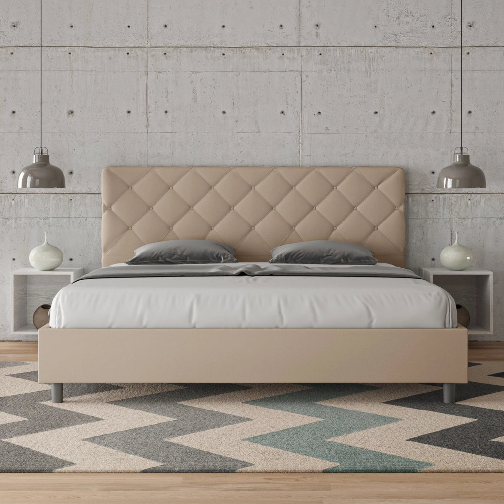 BS COM Letto matrimoniale king size con rete imbottito 190x190 similpelle tortora
