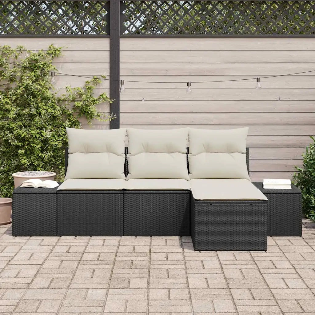 Set Divano da Giardino 4 pcs Nero e Crema polyrattan 3355676