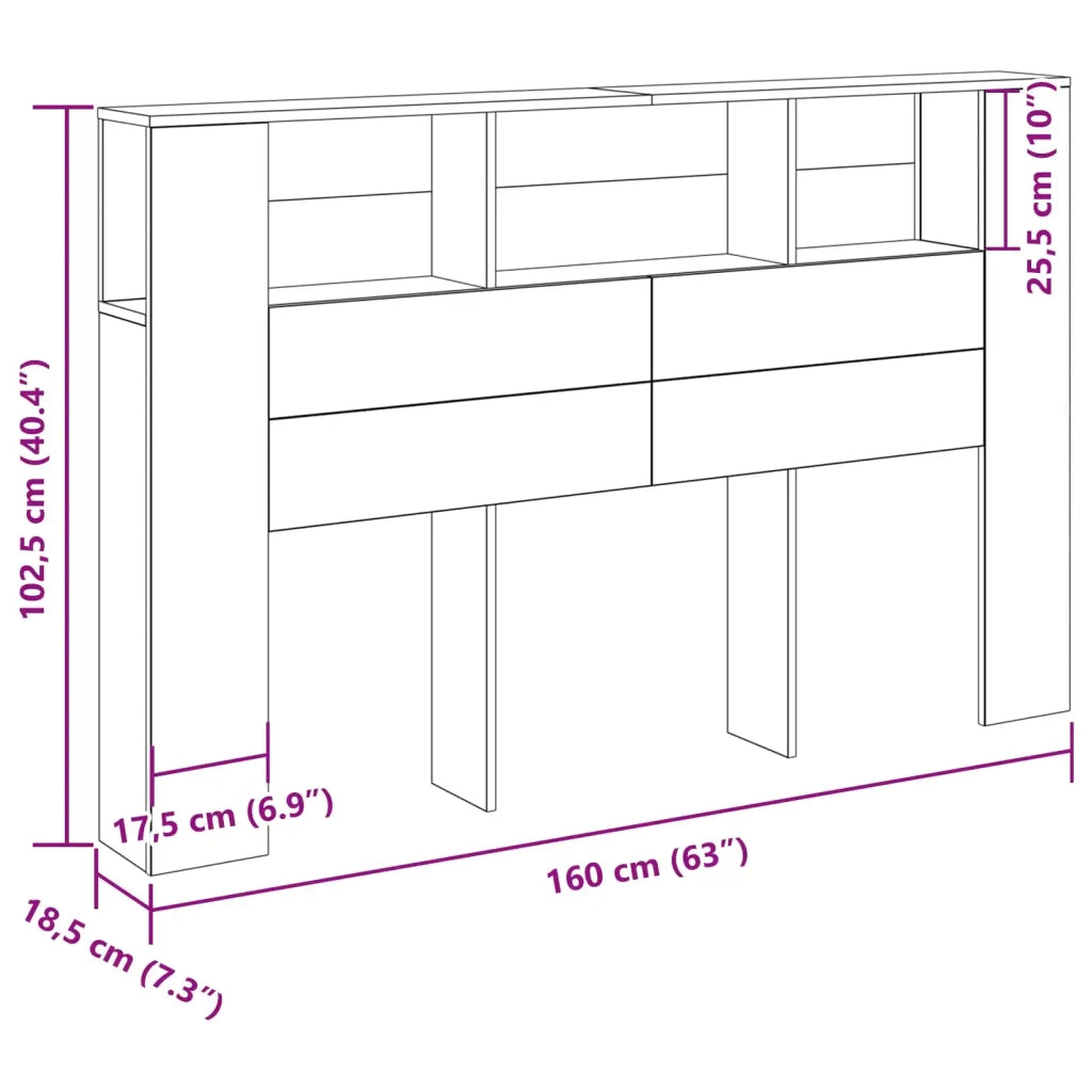 Testata del letto Rovere Nero Legno ingegnerizzato 862759
