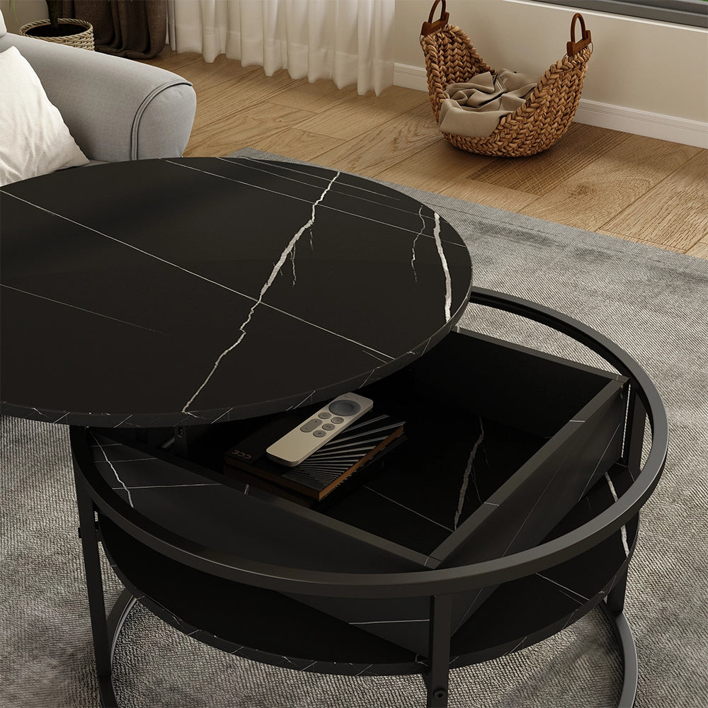 Vicco Tavolino Nero/marmo-bianco 77 x 77 cm