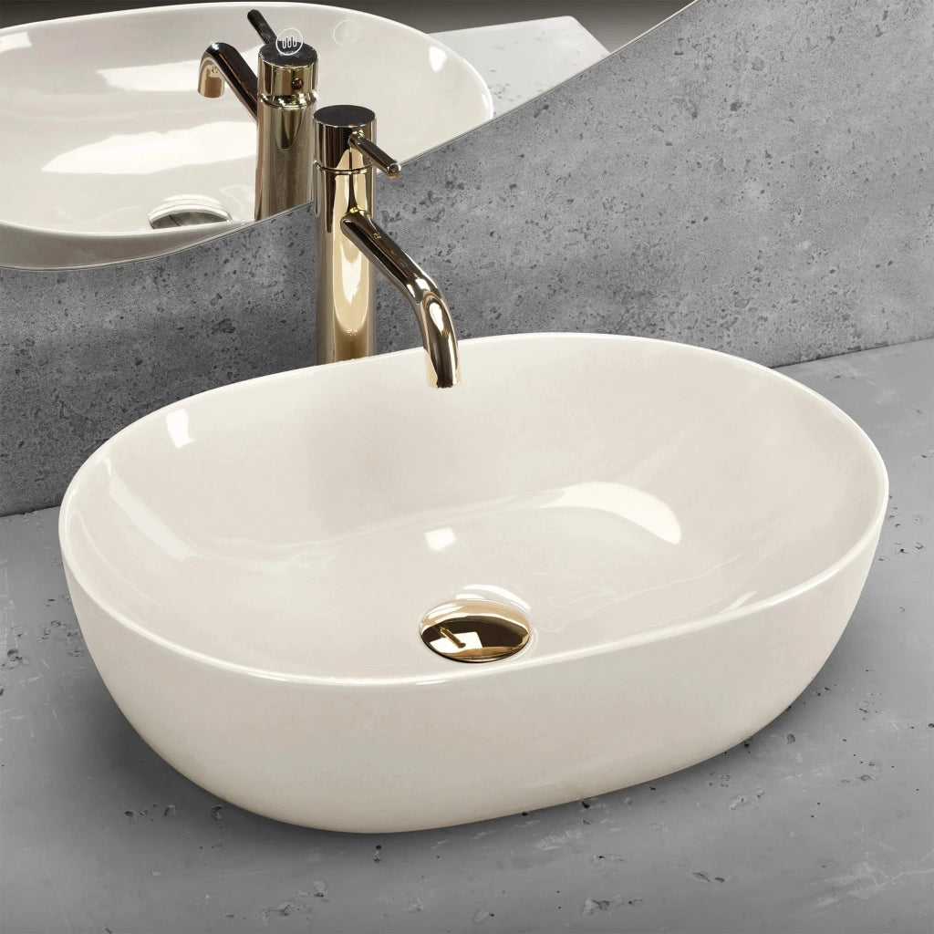 Lavabo Da Appoggio Rea Lisa Ecru Shiny