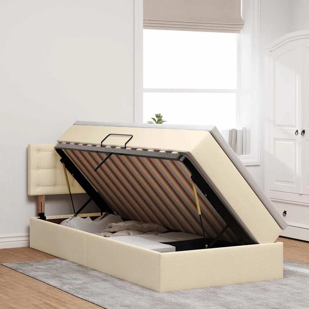 Letto con contenitore e materasso Crema 90 x 200 cm
