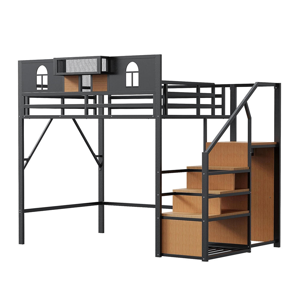 Letto a soppalco - Xylo - 140x200 cm nero con scrivania