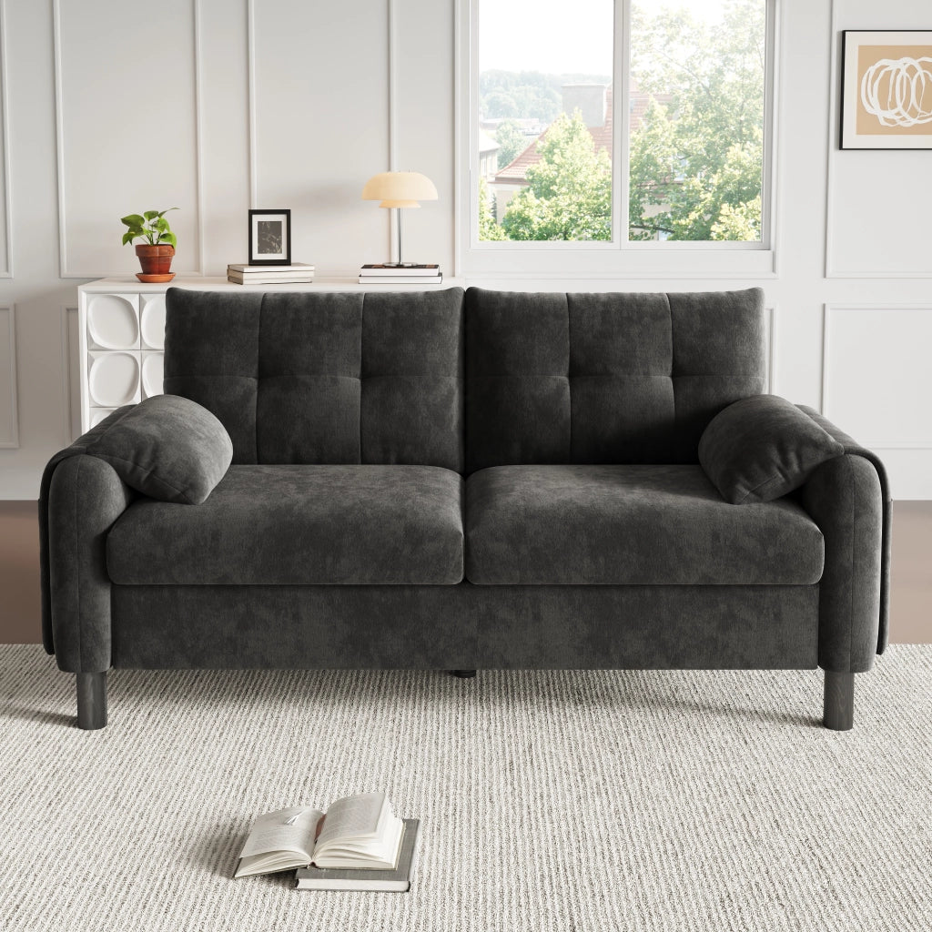 Divano moderno 2 posti - Zephmum - Tessuto chenille, cuscini spessi, design scandinavo, Grigio