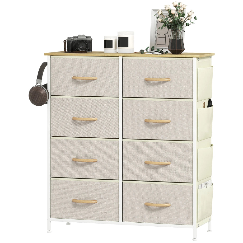 Cassettiera con 8 Cassetti in Tessuto ¨C Xylo ¨C Beige con Struttura in Metallo
