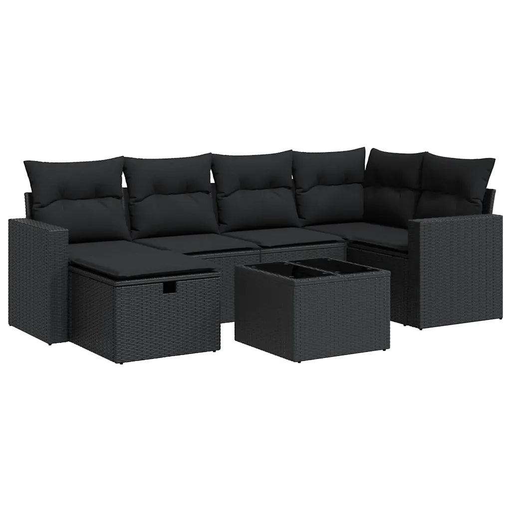 Set Divani da Giardino con Cuscini 7pz Nero Polyrattan 3325391