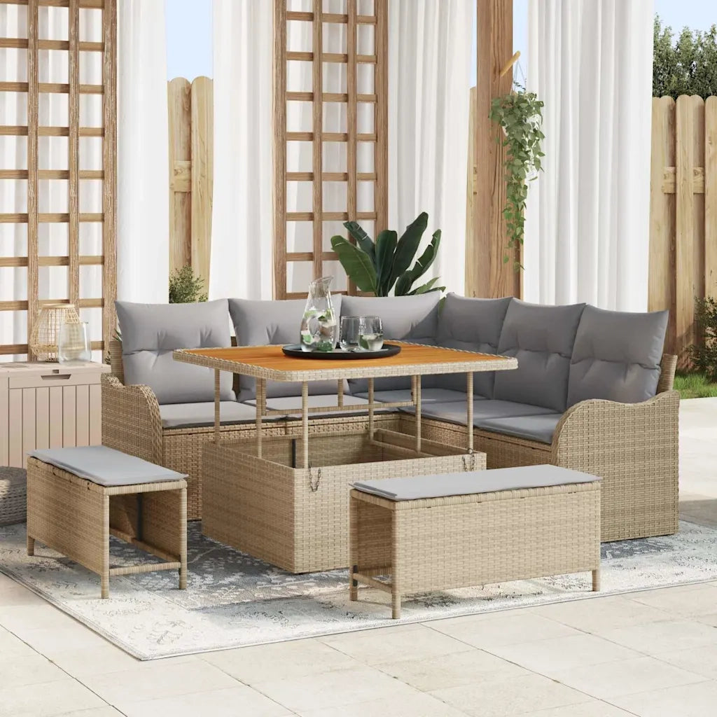 Set Divano da Giardino con cuscino 8 pcs Beige polyrattan 3362257