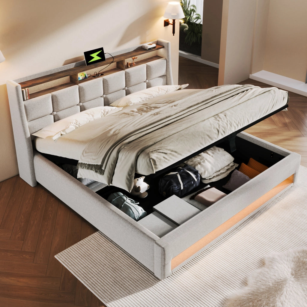 letto imbottito lino beige 140x200 cm