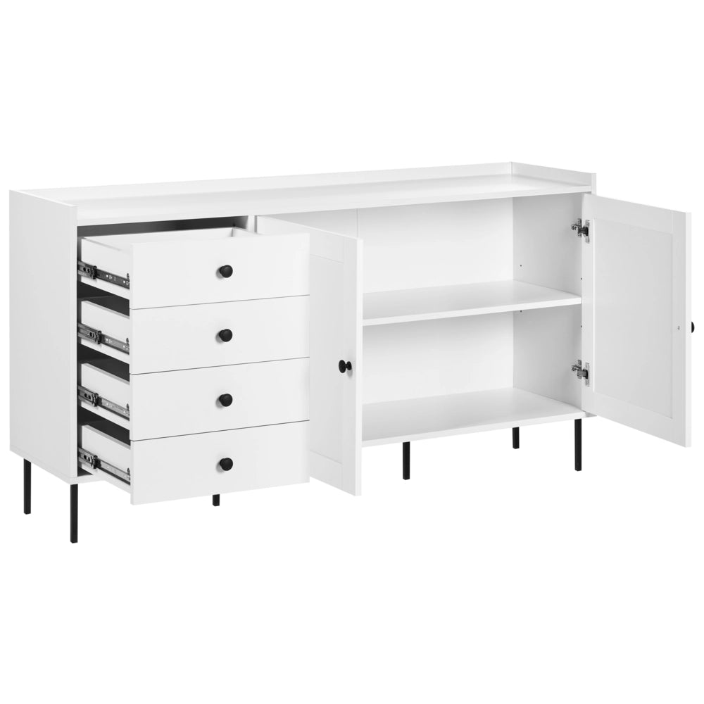 Credenza contenitore 4 cassetti 2 ante metallo bianco in stile rustico