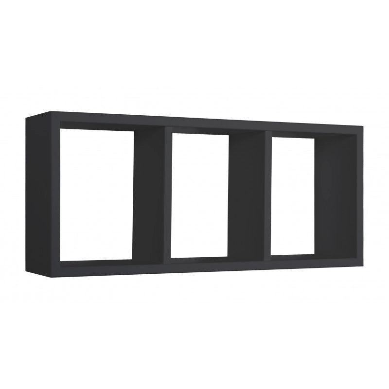 Mensola da Muro a 3 scomparti, Libreria Sospesa, Libreria da Parete, Scaffale da Parete, Nero, 70x30 p15,5 cm - Made in Italy