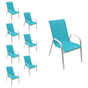 Set di 8 sedie MARBELLA in textilene blu - alluminio bianco