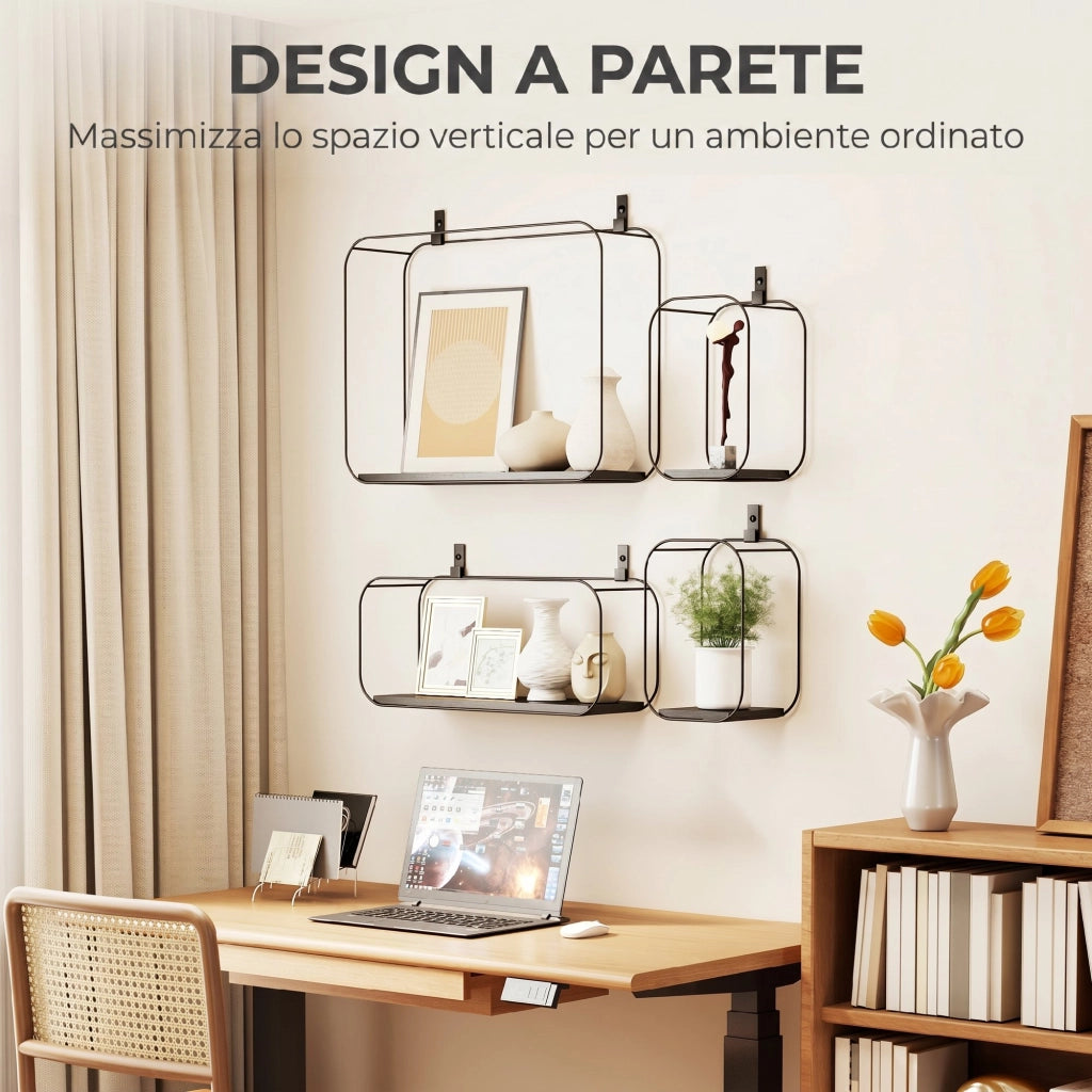 Mensole a Muro Geometriche ¨C Xylo ¨C Set 4 Pezzi Nero Design Moderno