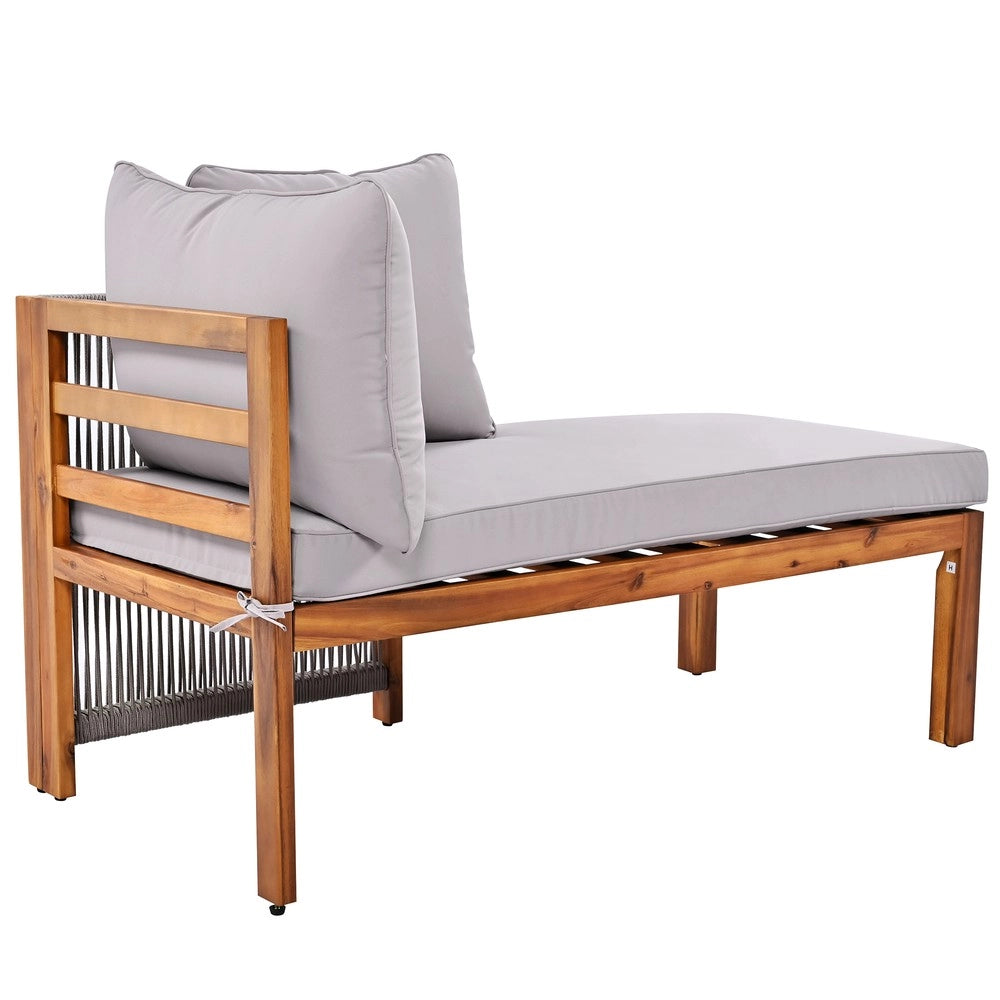 Set da giardino lounge (3 pezzi) - Zephmum- Cornice in acacia, braccioli in corda grigi, gambe regolabili