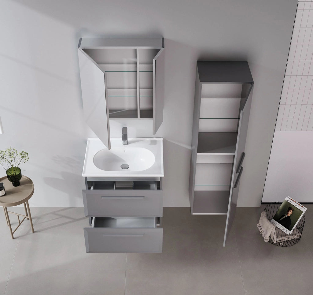 Mobile da bagno con specchio "Nuvola 60 v2" - 66 x 16 x 60 cm - Grigio