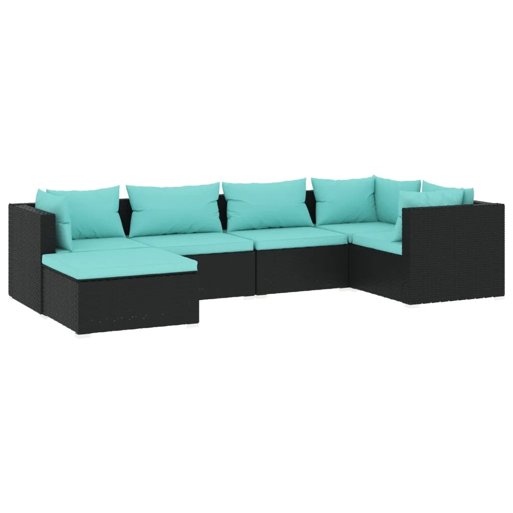 Set Salotto da Giardino 6 pz con Cuscini in Polyrattan Nero 3101809