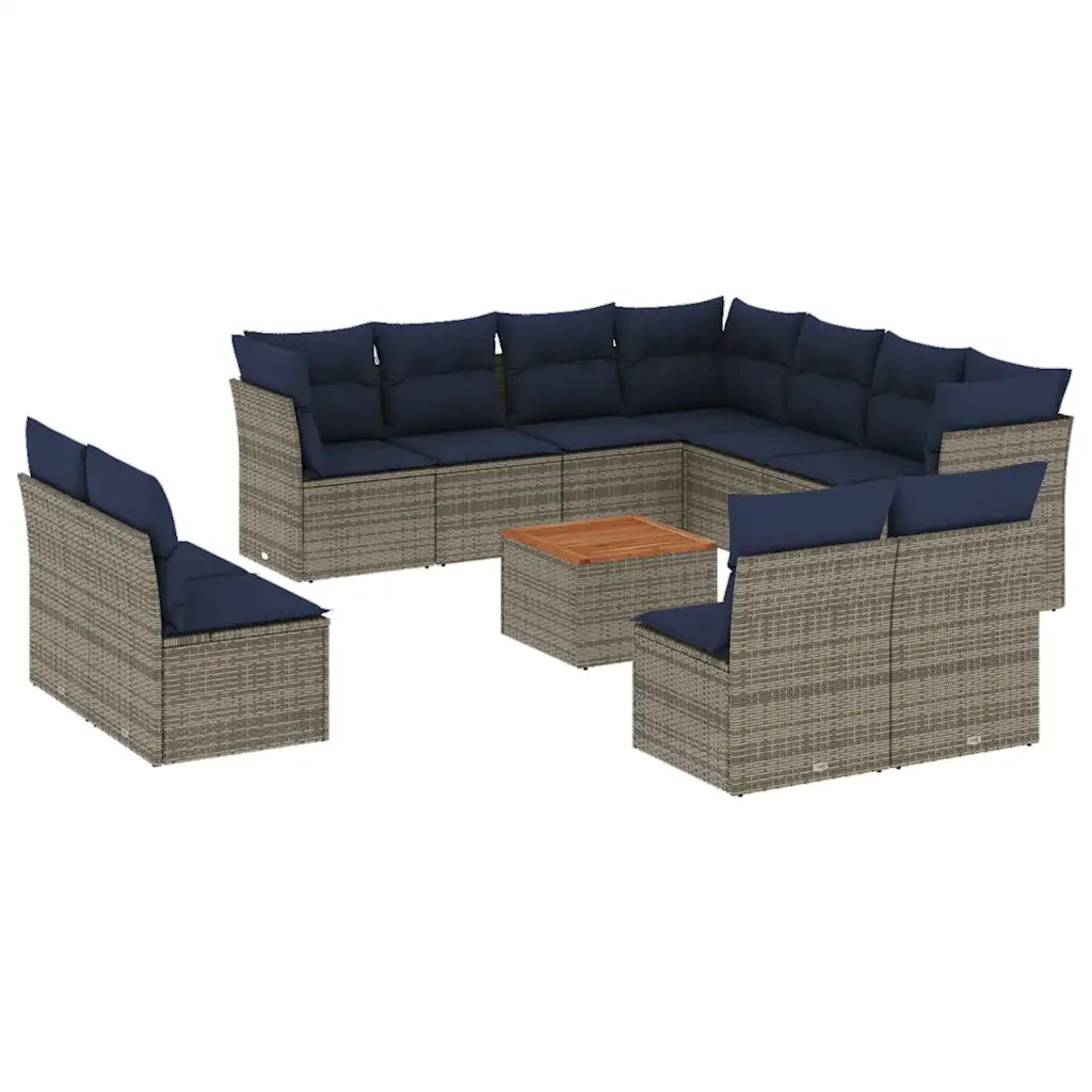 Set Divani da Giardino 12 pz con Cuscini Grigio in Polyrattan 3256040