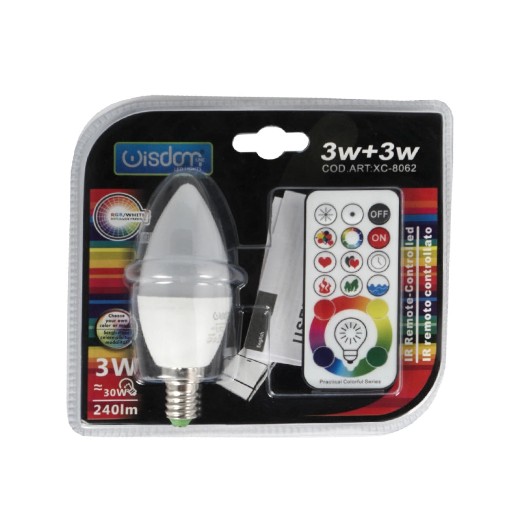 Lampada led ad oliva con attacco E14 RGBW 3W