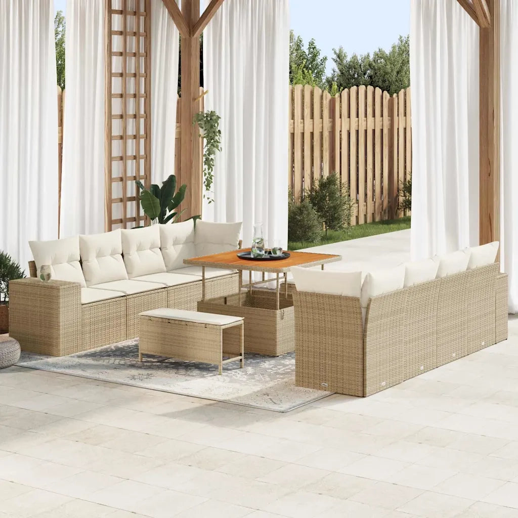 Set Divano da Giardino 11 pcs Beige e Crema polyrattan