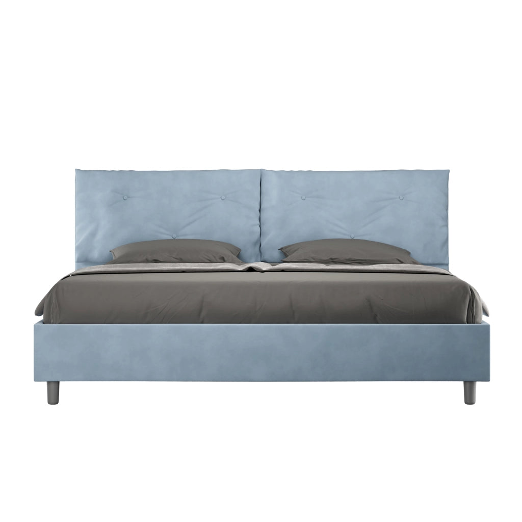BS COM Letto matrimoniale king size con rete imbottito 190x200 microfibra azzurro Large
