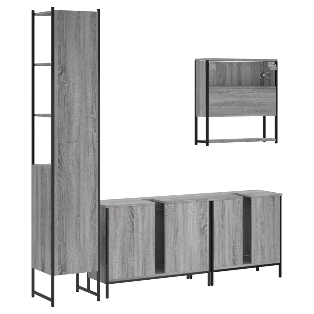 Set Mobili da Bagno | Armadio da bagno 4 pz Grigio Sonoma in Legno Multistrato