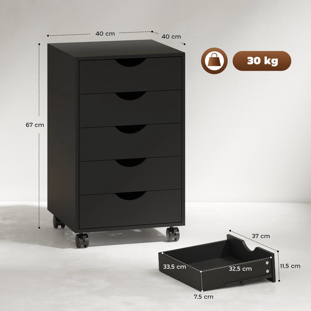 Scrivania con Cassettiera Mobile ¨C Minimal ¨C 5 Cassetti, Nero, 40x40x67 cm