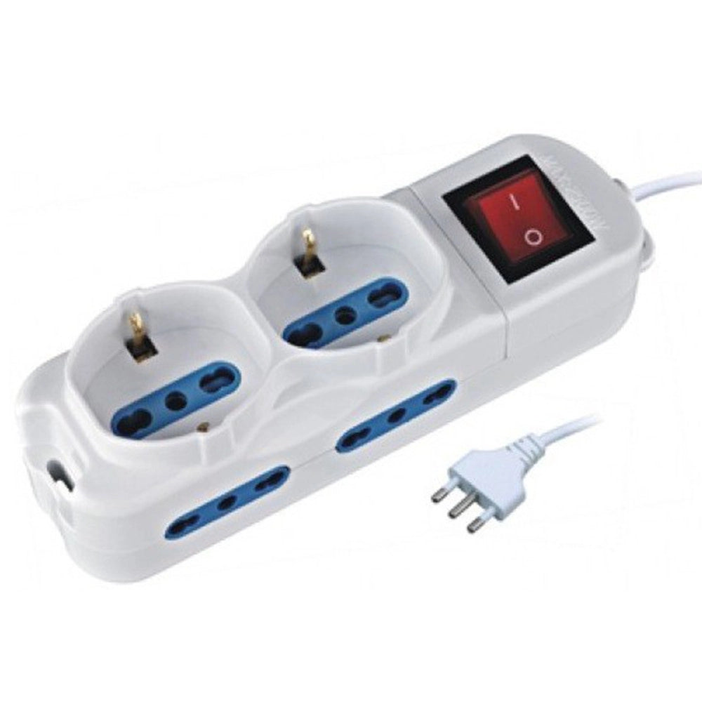 Trade Shop - Multipresa Elettrica 6 Posti Con Interruttore E Cavo 4 Spine Italiane + 2 Shuko -
