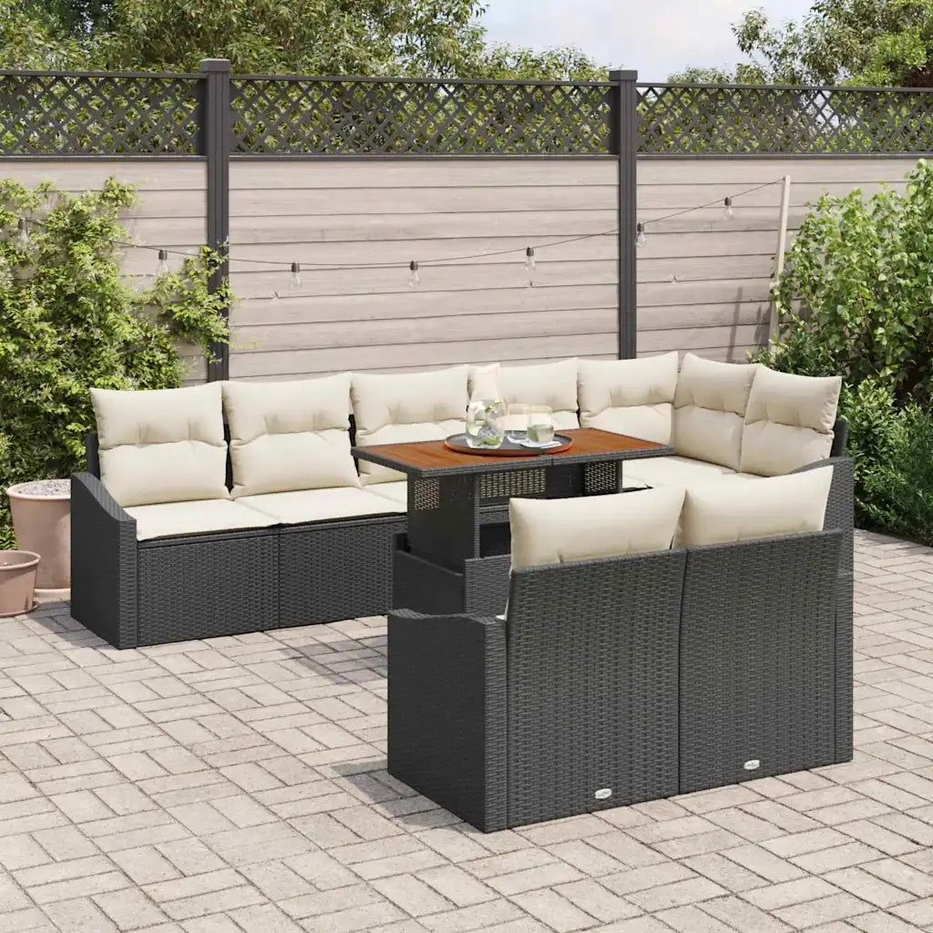 Set Divano da Giardino con cuscino 9 pcs Nero e Crema 3349851