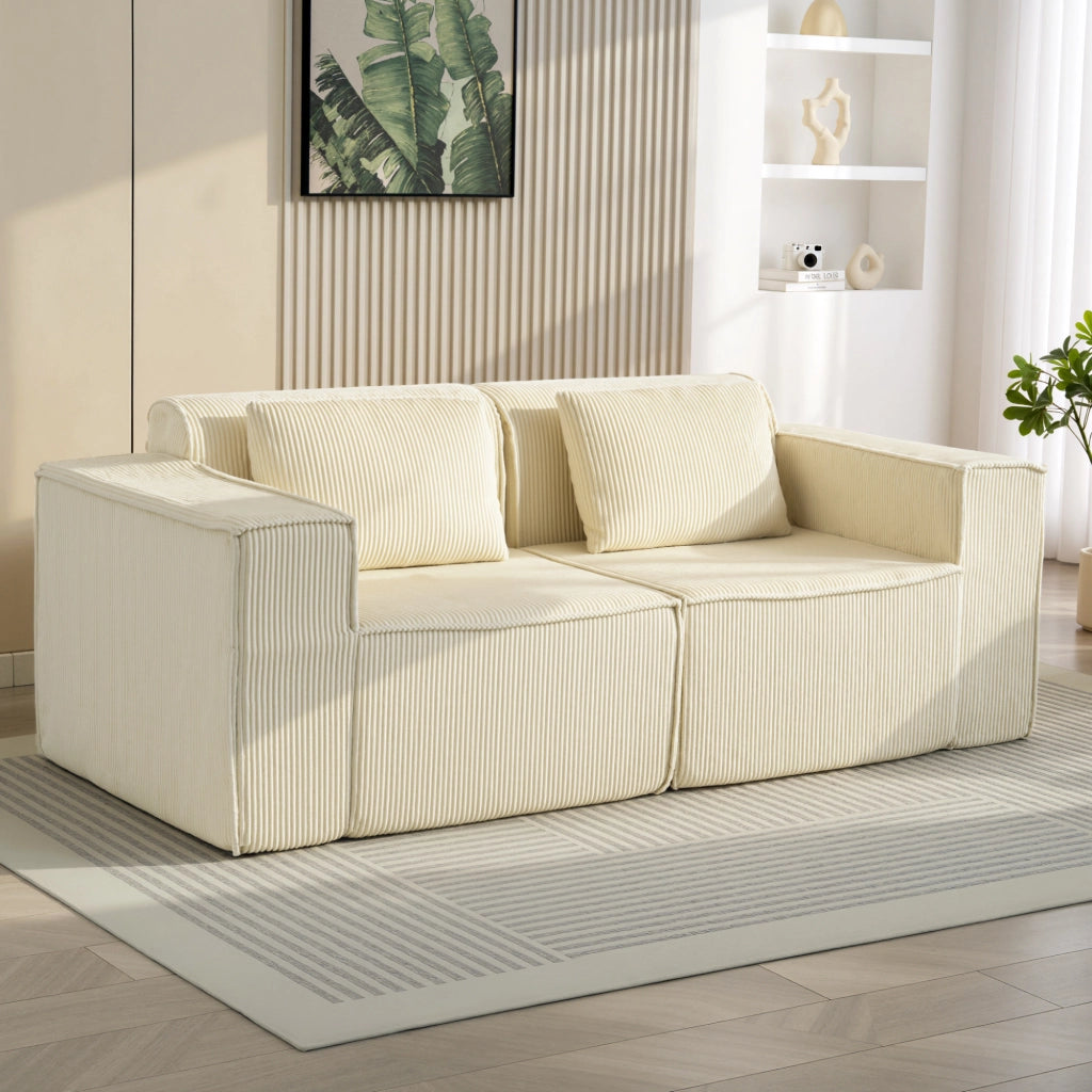 Divano 3 Posti Modulare con Seduta Profonda in Velluto ¨C Zephmum ¨C Beige