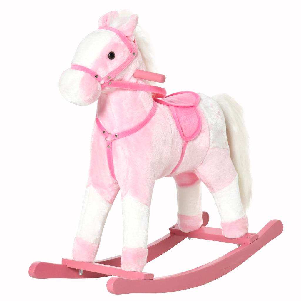 Cavallo a Dondolo Morbido per Bambini 3-6 Anni con Suono ¨C Minimal ¨C 74x28x65 cm Rosa