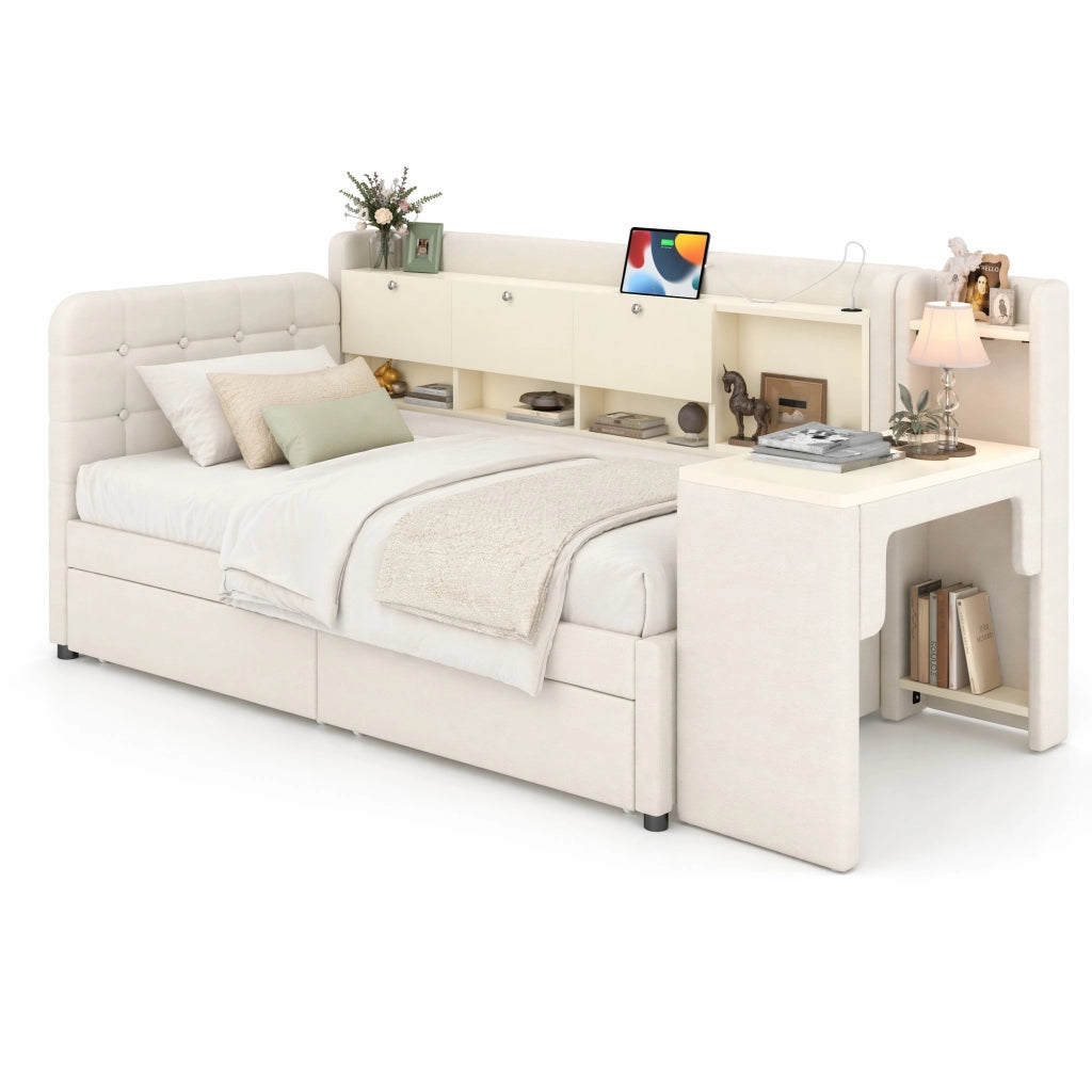 Daybed 90x200 cm con scrivania, 2 cassetti e vano contenitore