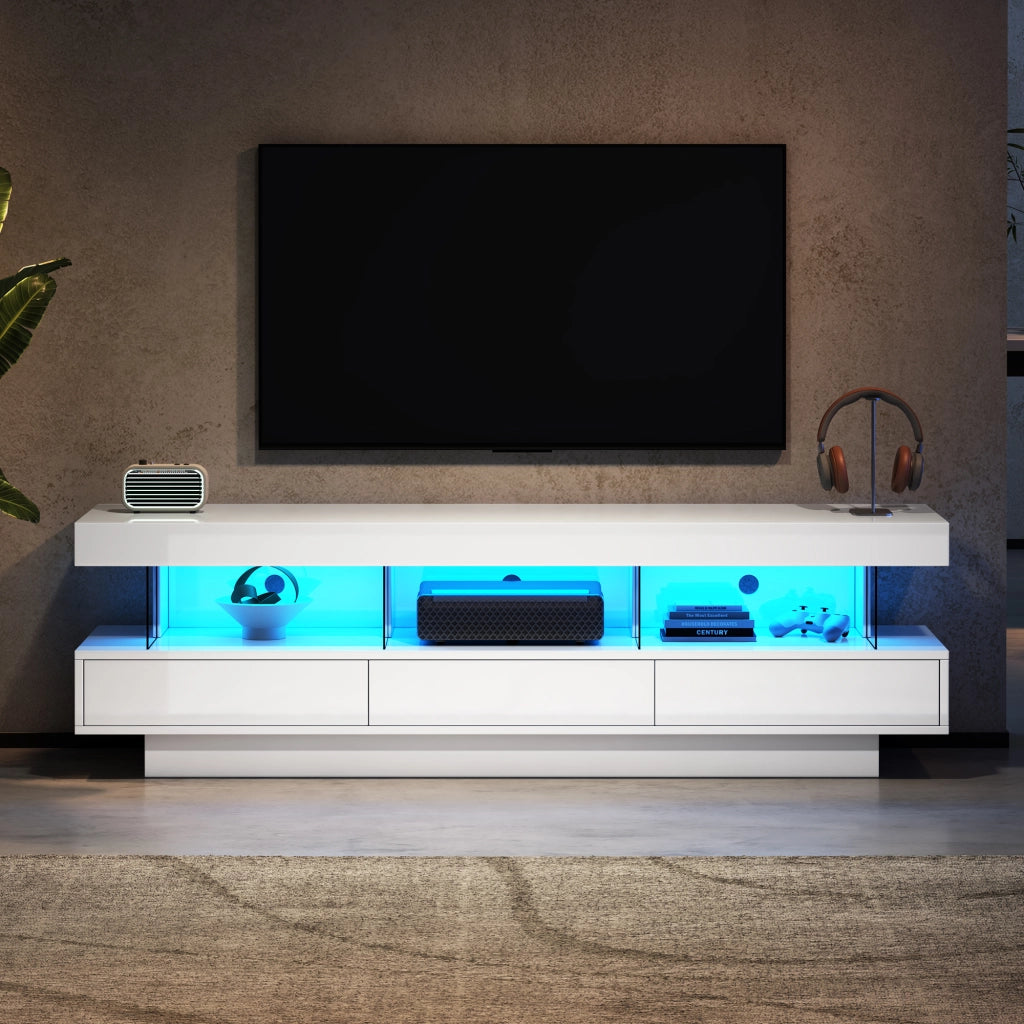 Mobile TV con LED e Vetro ¨C MINIMAL ¨C Bianco Lucido, 160x38x50,5 cm
