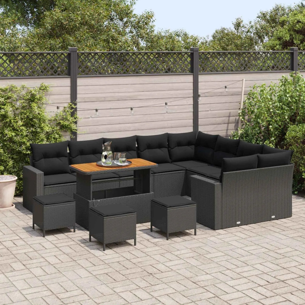 Set Divano da Giardino con cuscino 14 pcs Nero polyrattan 3363609