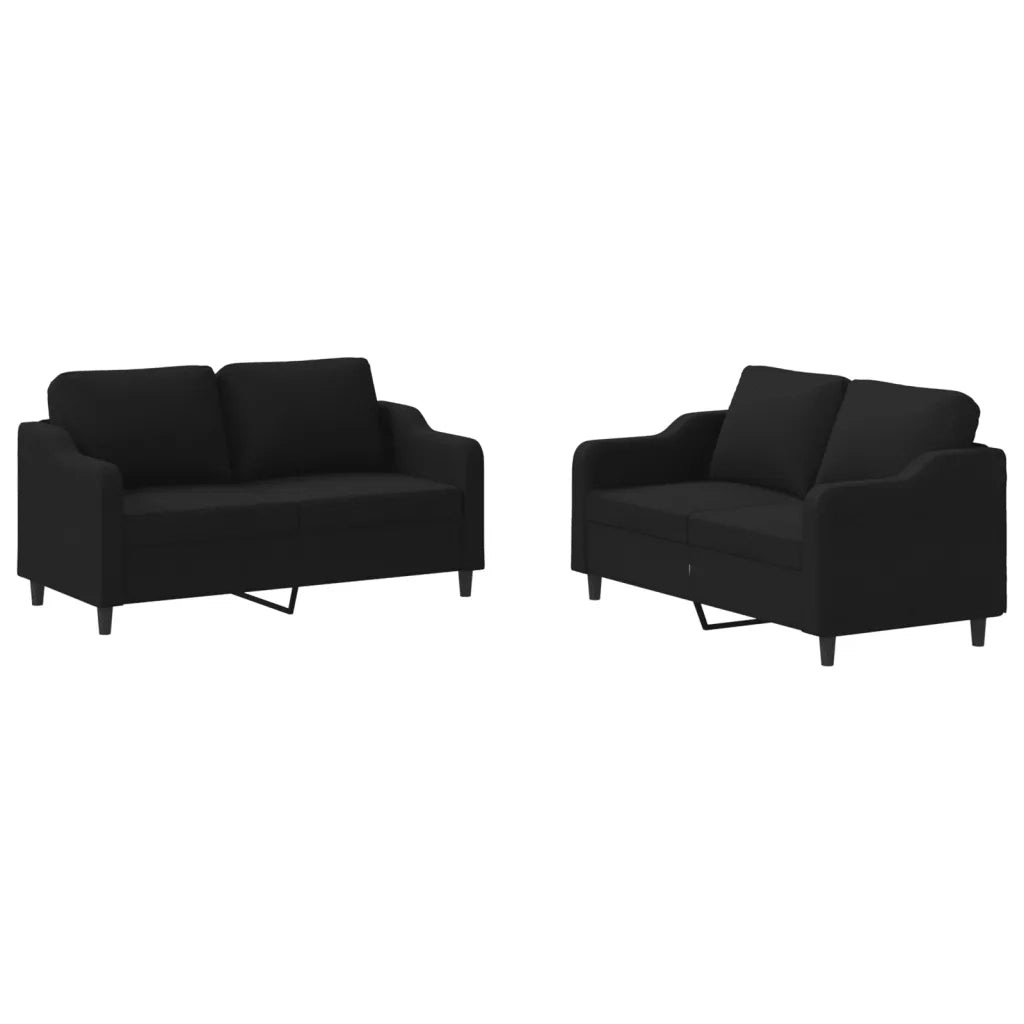 Set di Divani 2 pz con Cuscini Nero in Tessuto 3201806