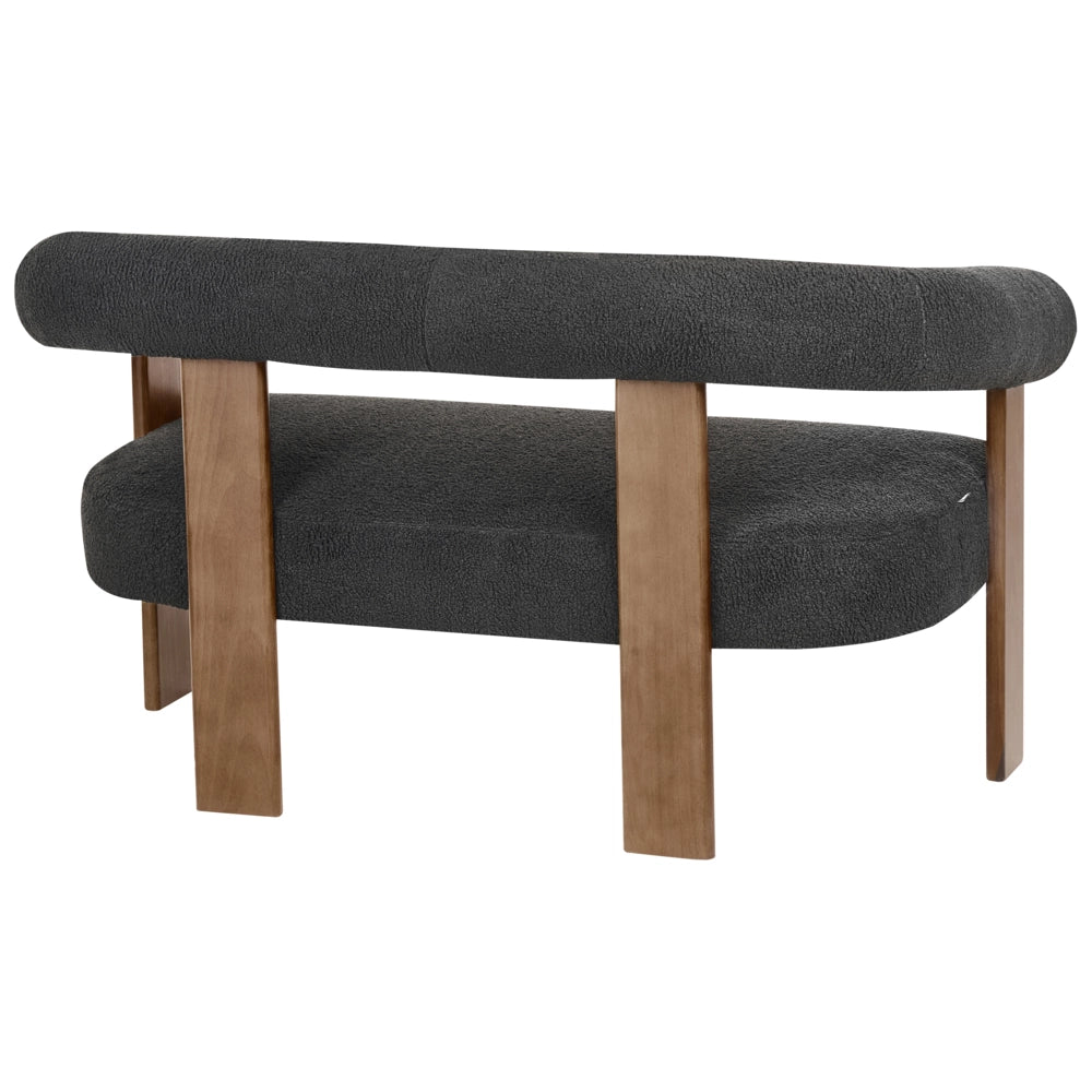 Divano a 2 posti Boucle nero e Marrone Scuro stile retrò gambe in legno