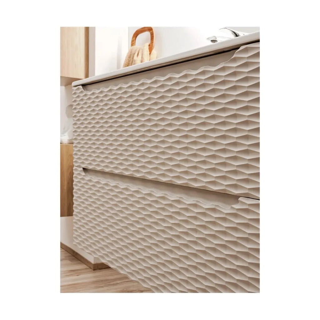 Mobile sottolavabo YOKA - Beige e rovere chiaro 90 cm