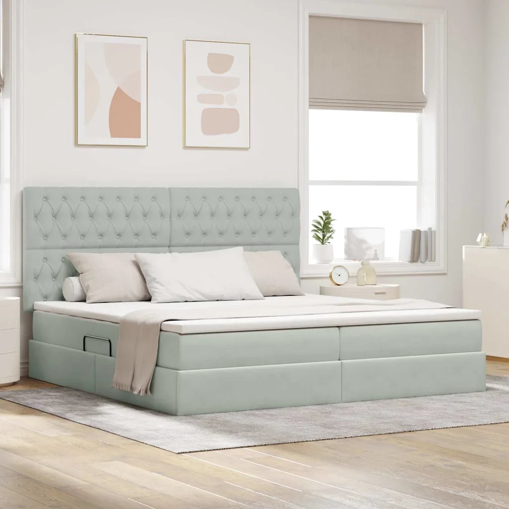 Letto con contenitore e materasso Grigio chiaro 200 x 200 cm 3372111