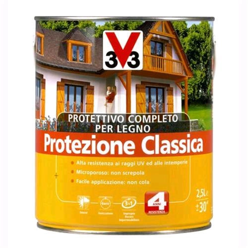 V33 Protettivo Completo Legno Protezione Classica Colore Noce Chiaro 2,5 Litri
