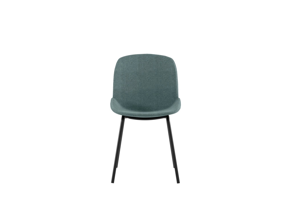 Sedia da pranzo Eva con seduta rivestita in tessuto acquamarina e struttura in polipropilene - Base in metallo nero - Dimensioni 46x57x80 cm