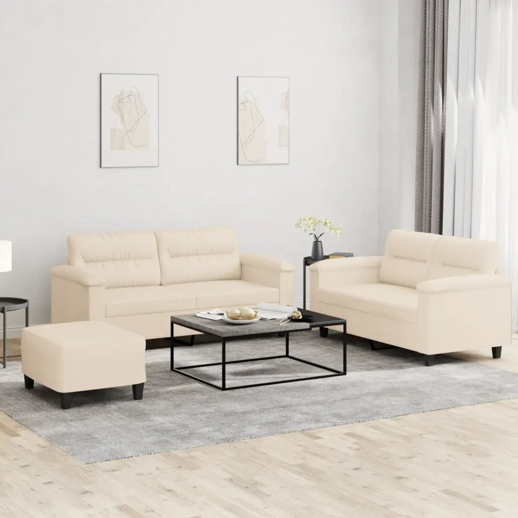 Set Divani 3 pz con Cuscini Beige in Tessuto Microfibra 3202325