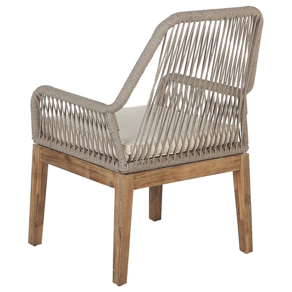 Set da Esterno con Tavolo in Cemento Sintetico  bianco e beige e 6 Sedie in Vimini