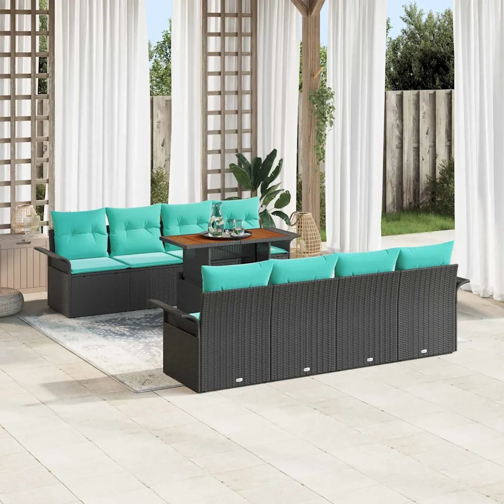Set Divano da Giardino con archiviazione 9 pcs Nero Poly Rattan 3358048