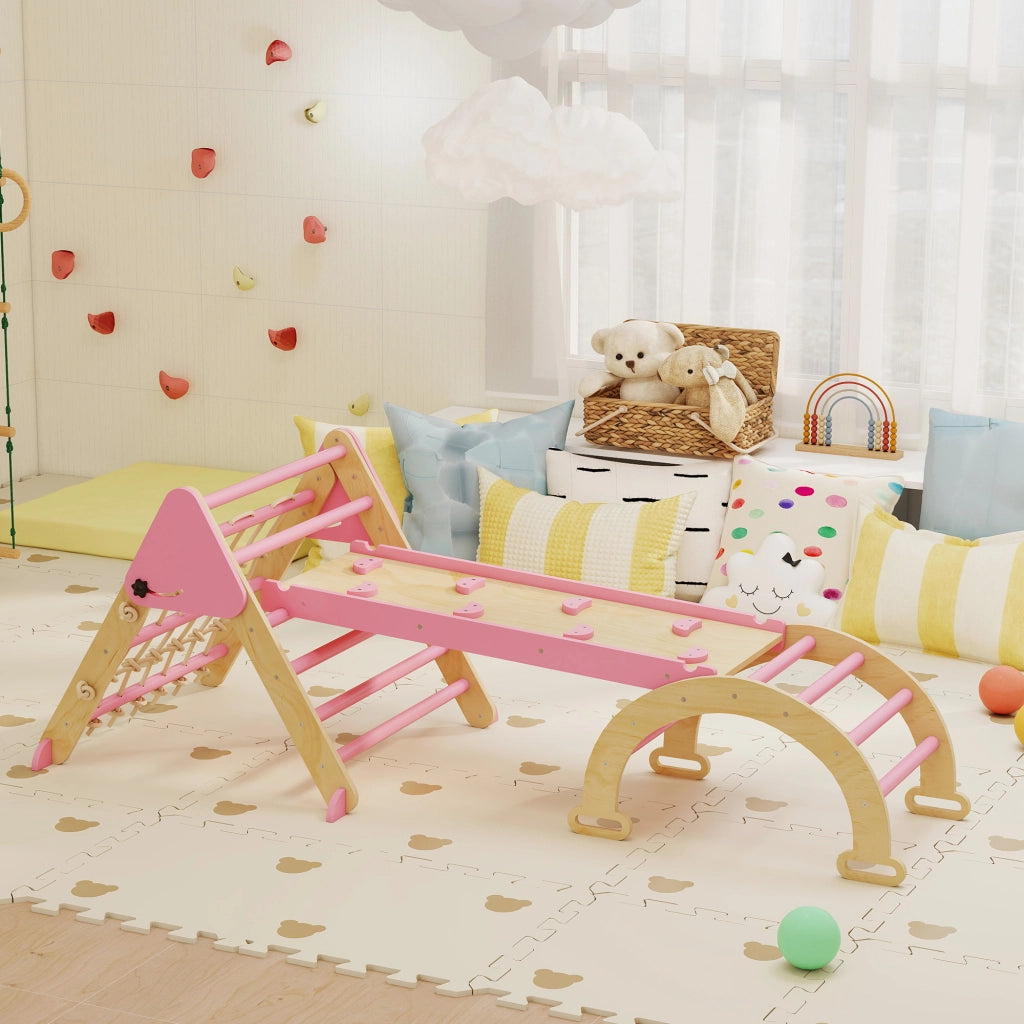 Casetta per bambini con scivolo e scala ¨C zephmum ¨C rosa, legno