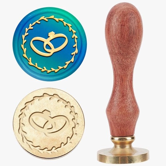 Sostituto di Sigillo in Ottone - Coperchio Rimovibile - Manico in Legno - 25 mm - Modello di Anello di Fidanzamento - Per Inviti di Matrimonio - Sostituto di Sigillo di Lava