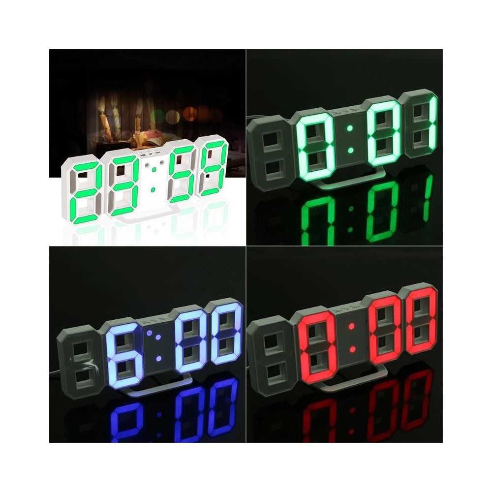 Trade Shop - Orologio Sveglia Digitale Display 3d A Led Da Tavolo Parete Arredo Casa Ufficio -