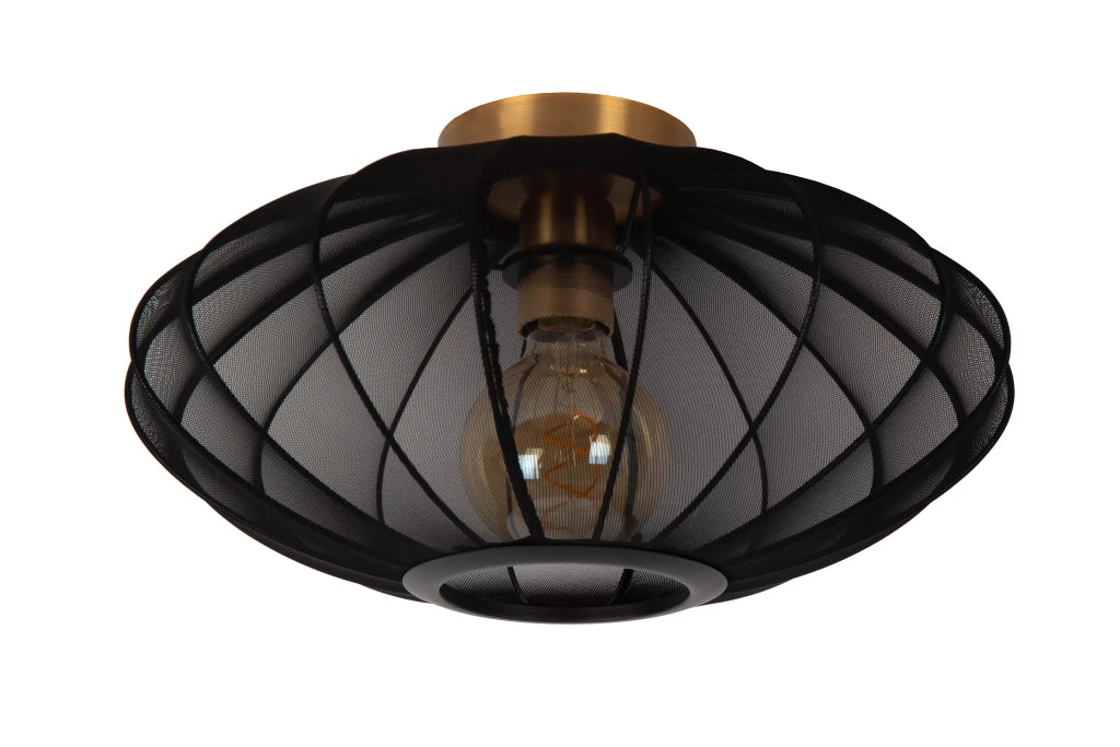 Plafoniera ovale in tessuto nera oro E27 40W Lucide