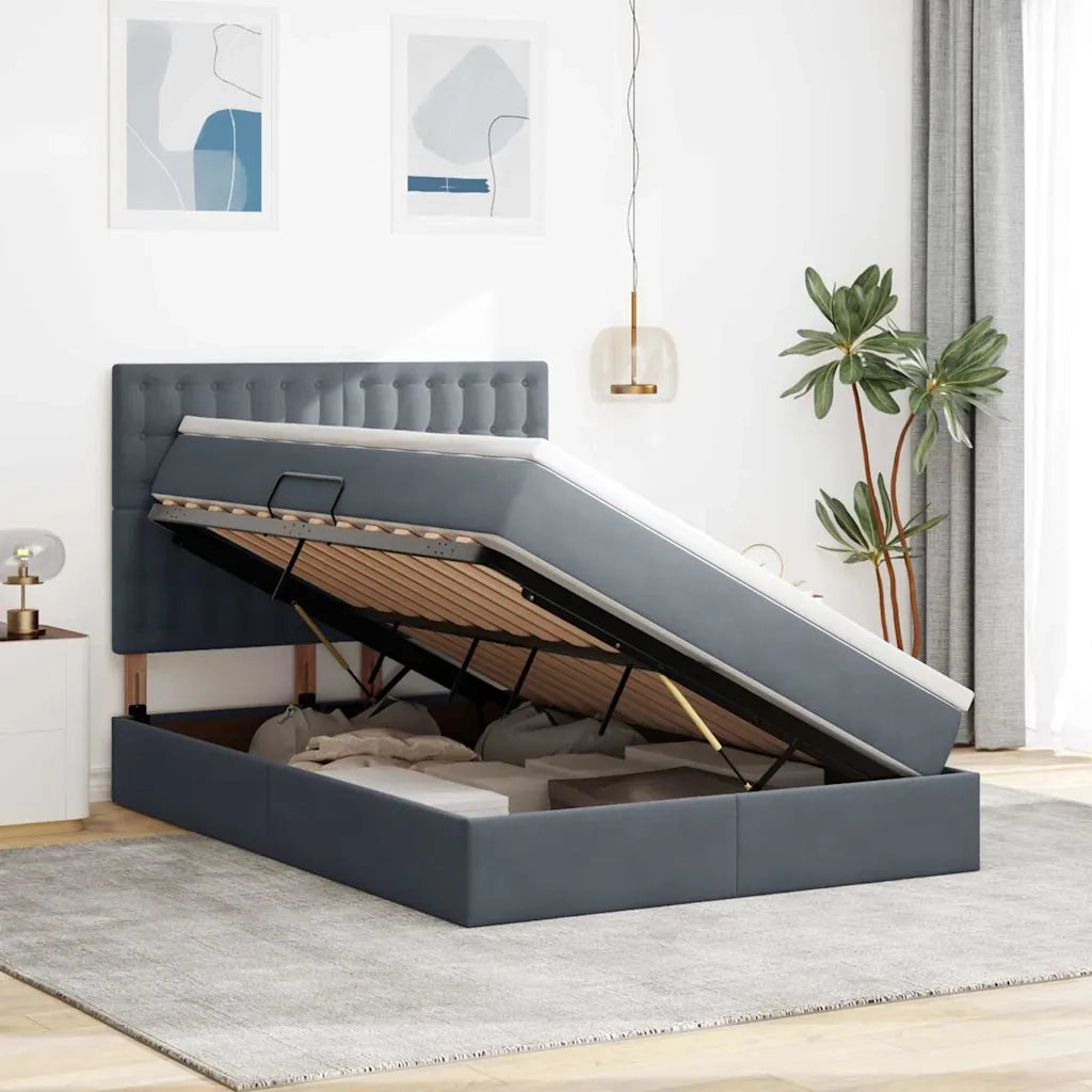 Letto con contenitore e LED Grigio scuro 140 x 190 cm Velluto