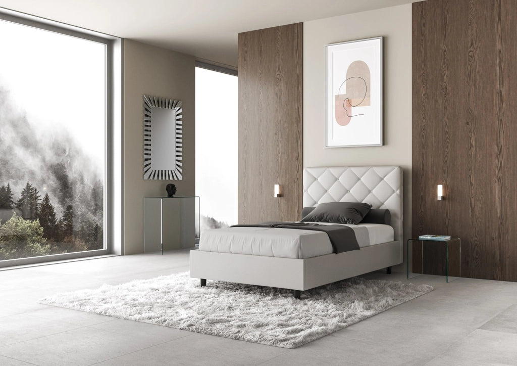 BS COM Letto una piazza e mezza con rete imbottito 120x200 similpelle bianco