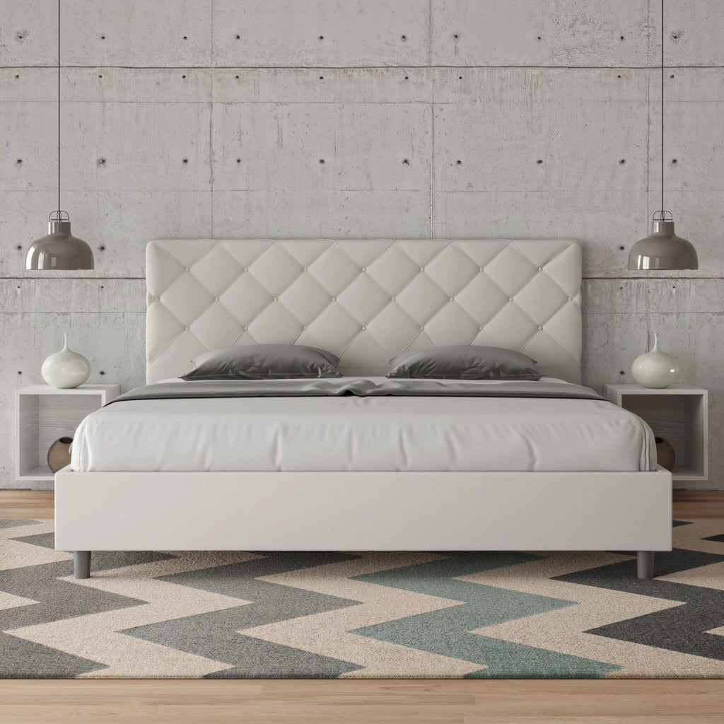 BS COM Letto contenitore imbottito 180x200 similpelle bianco