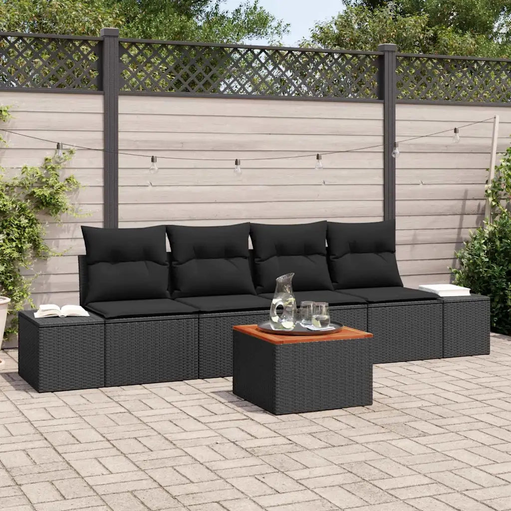 Set Divano da Giardino con cuscino 5 pcs Nero polyrattan 3347891