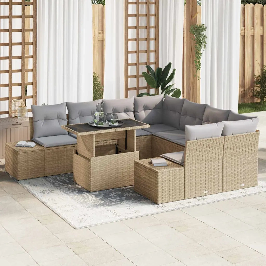 Set Divano da Giardino 9 pcs Beige e Grigio Chiaro polyrattan 3349156